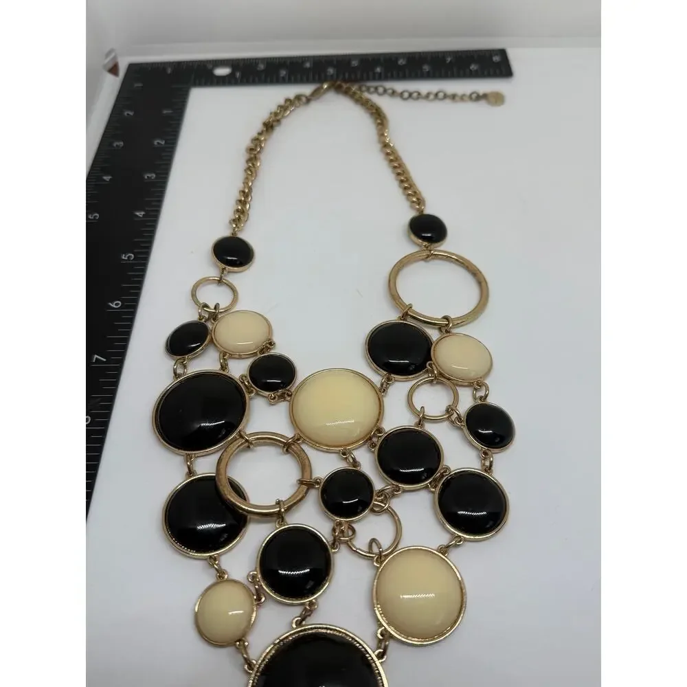 R.J. Graziano Black Cream Statement Necklace Gold Tone Chunky Bib Signed Jewelry